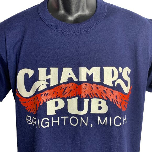 Vintage 80s Champs Pub Crewneck T Shirt M Blue Single Stitch Russell Eagle Tag - Picture 2 of 7
